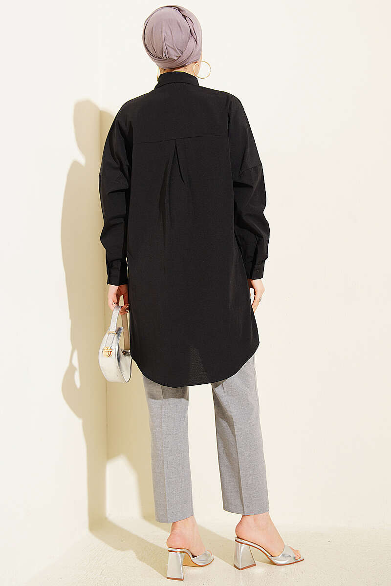 Plain Drop-Shoulder Shirt - Black
