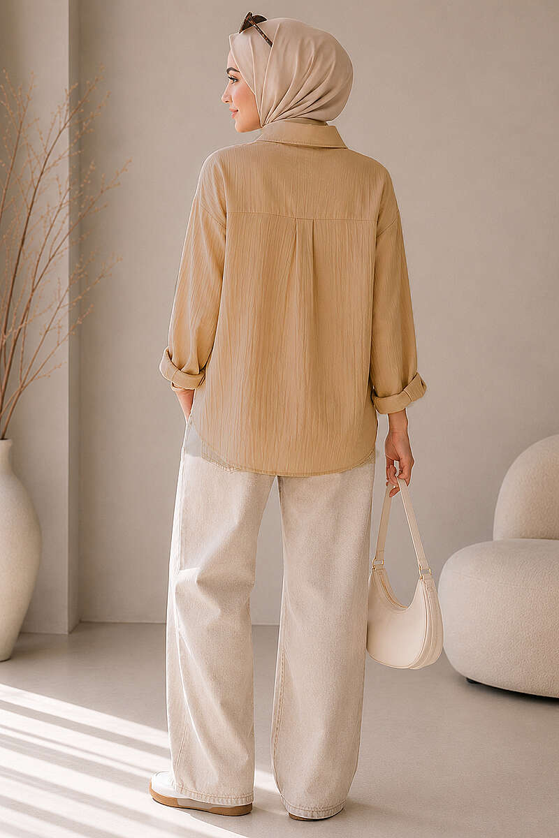 Loose Drop-Shoulder Shirt - Camel