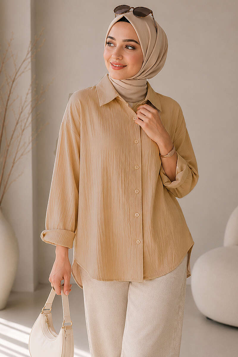Loose Drop-Shoulder Shirt - Camel