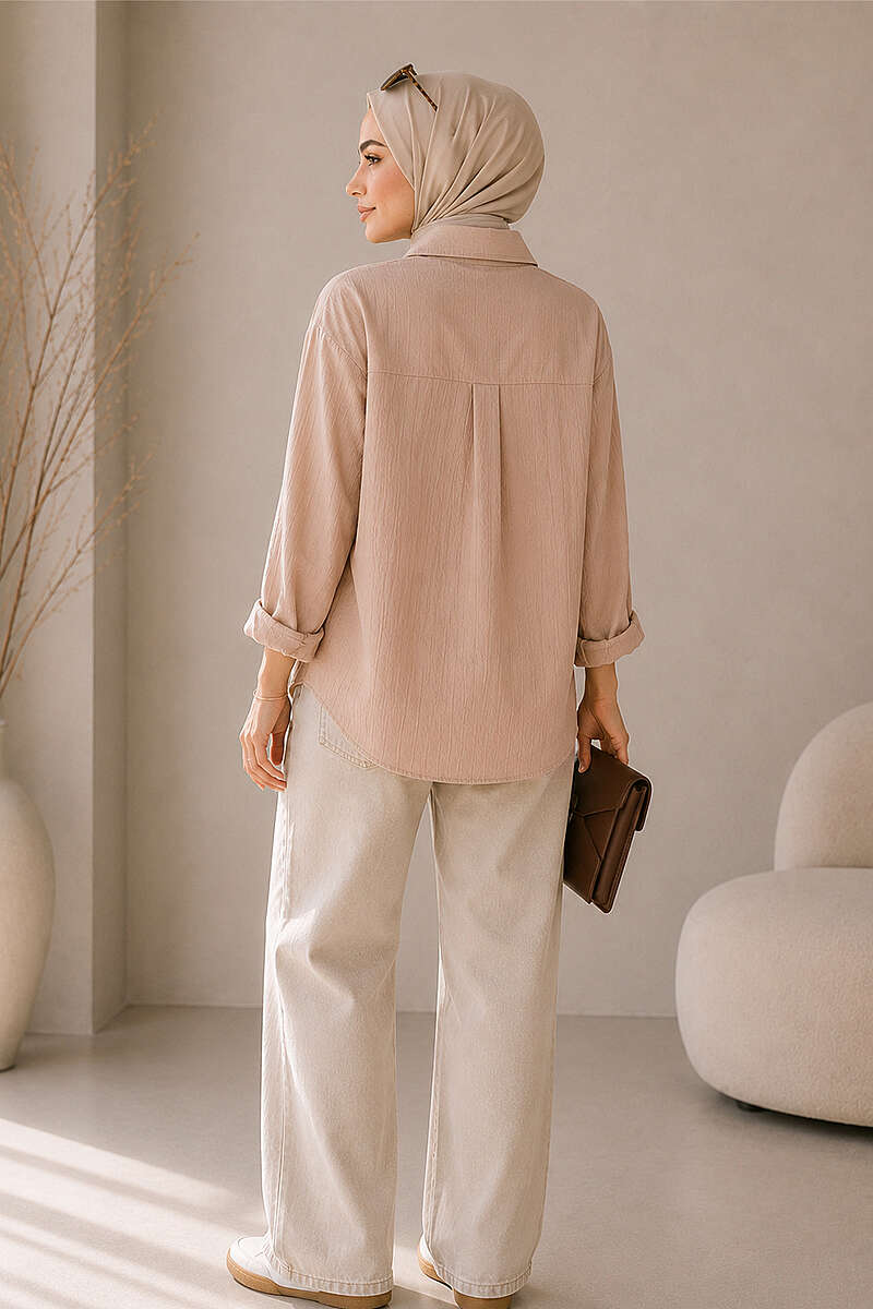 Loose Drop-Shoulder Shirt - Latte
