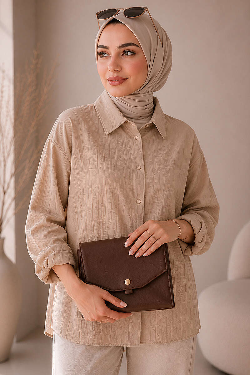Loose Drop-Shoulder Shirt - Latte
