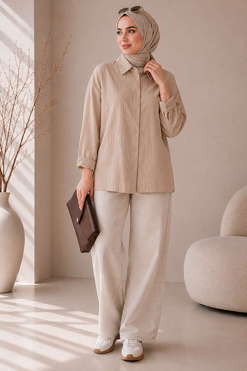Loose Drop-Shoulder Shirt - Latte