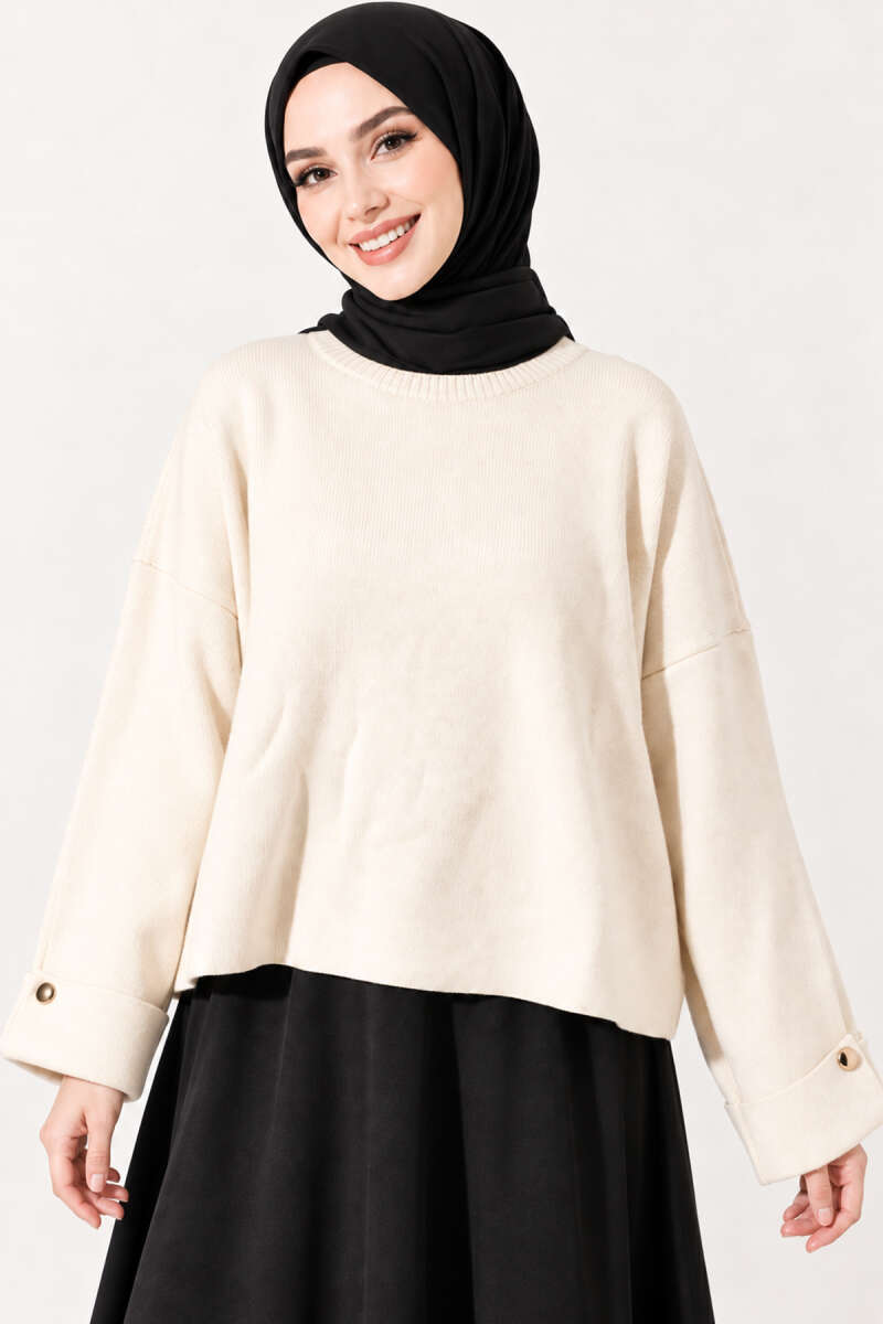 Loose Drop-Shoulder Knit Sweater - Beige