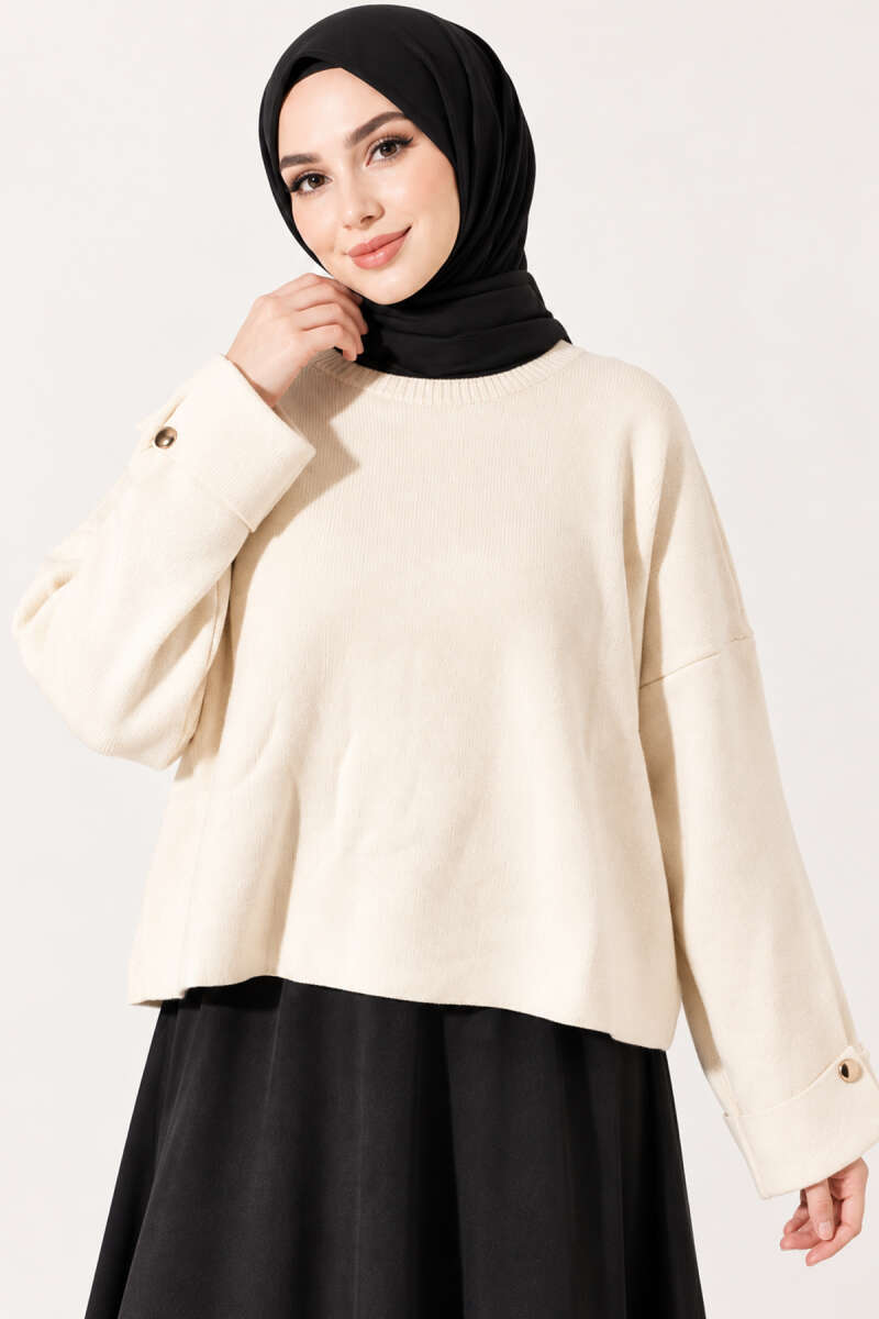Loose Drop-Shoulder Knit Sweater - Beige
