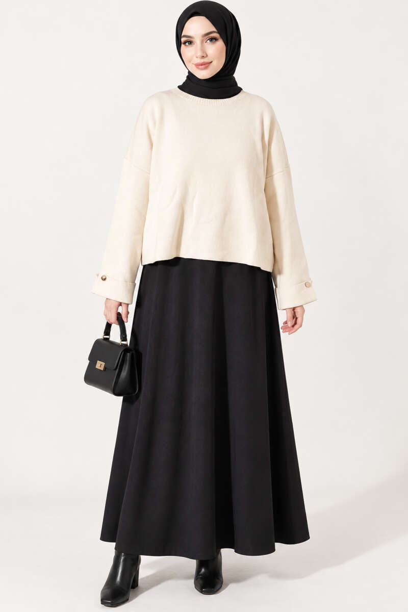 Loose Drop-Shoulder Knit Sweater - Beige