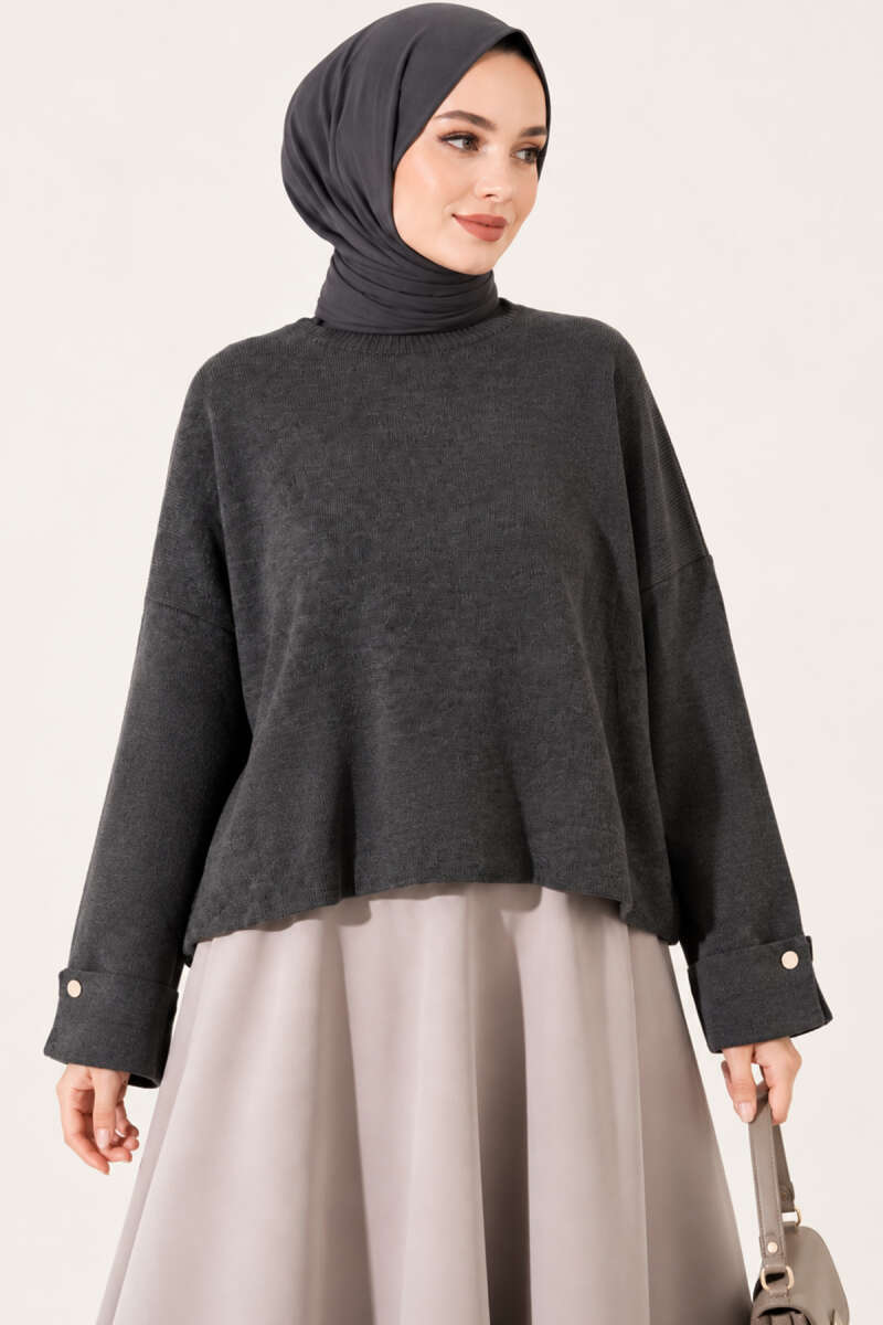 Loose Drop-Shoulder Knit Sweater - Smoke Grey