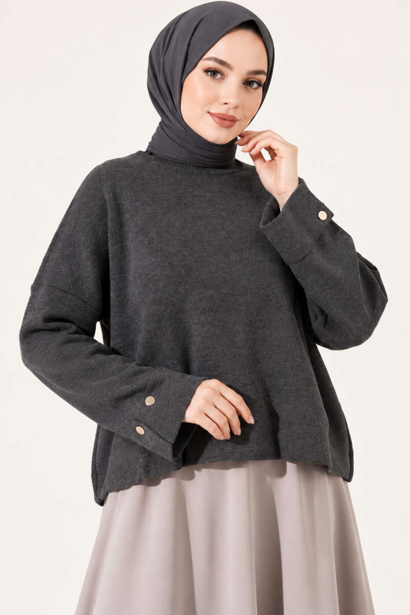Loose Drop-Shoulder Knit Sweater - Smoke Grey