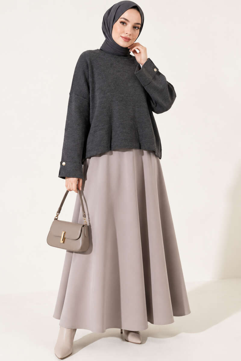 Loose Drop-Shoulder Knit Sweater - Smoke Grey