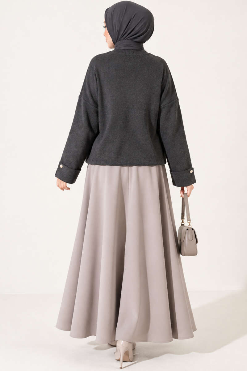Loose Drop-Shoulder Knit Sweater - Smoke Grey