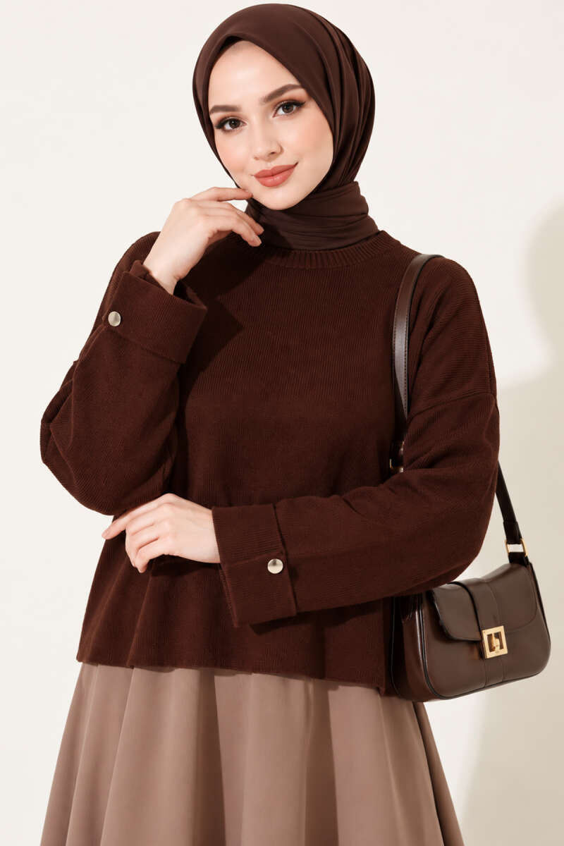 Loose Drop-Shoulder Knit Sweater - Brown