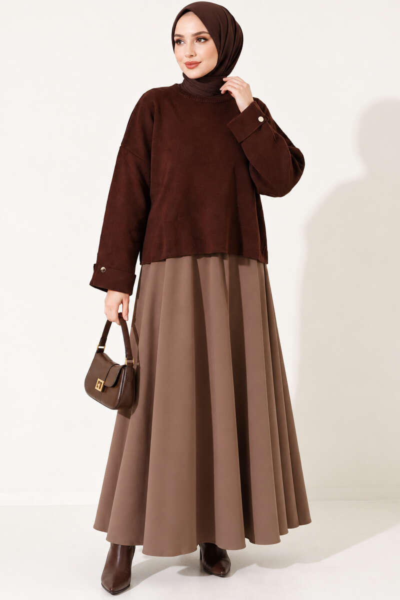 Loose Drop-Shoulder Knit Sweater - Brown