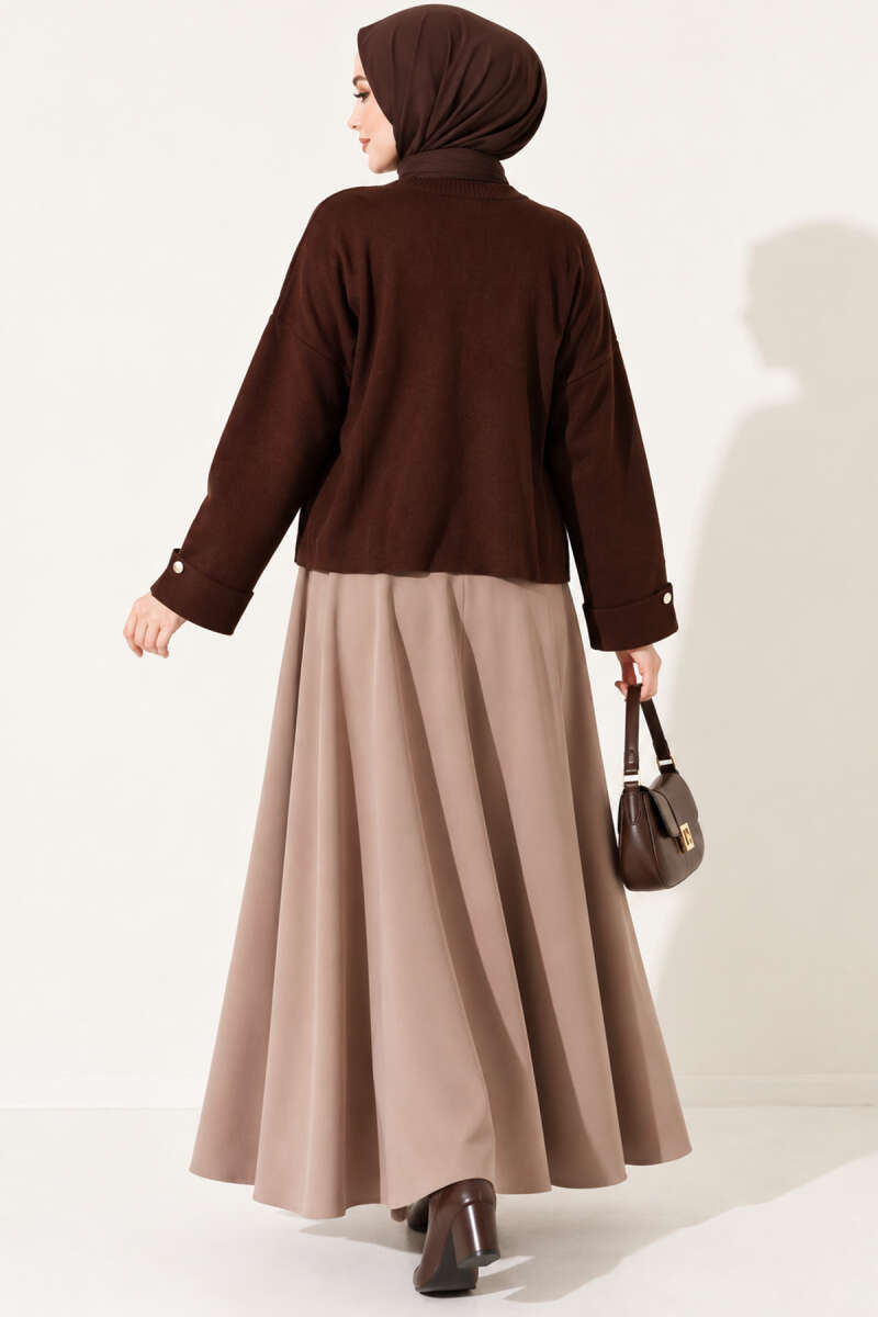 Loose Drop-Shoulder Knit Sweater - Brown