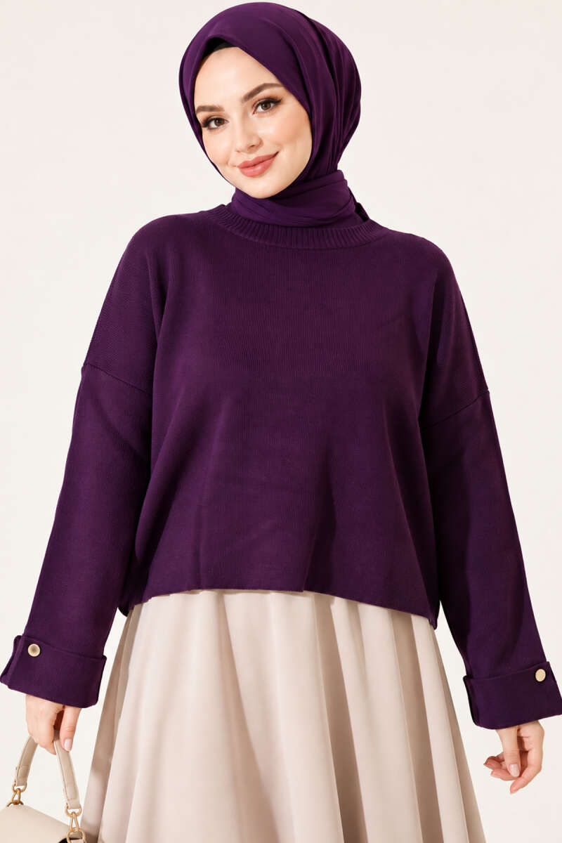 Loose Drop-Shoulder Knit Sweater - Purple