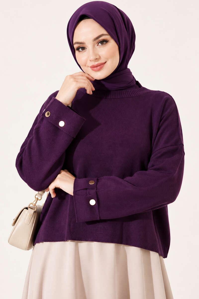 Loose Drop-Shoulder Knit Sweater - Purple