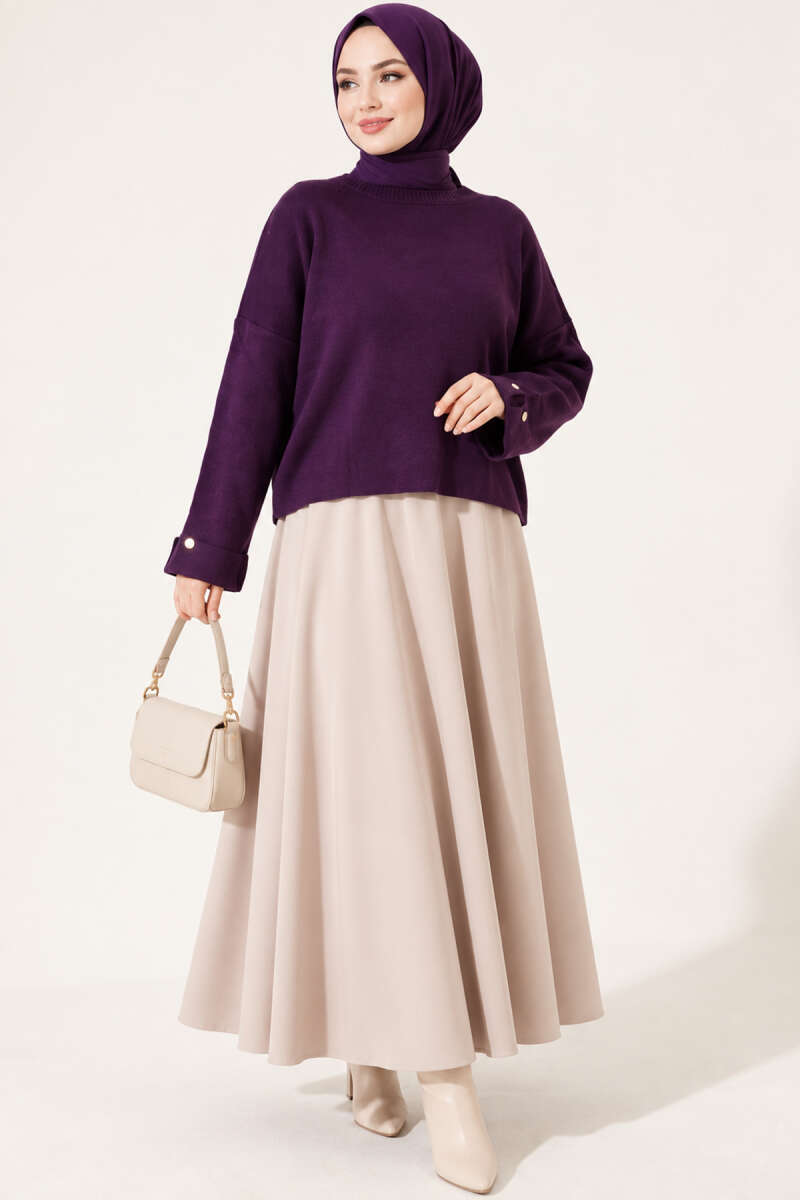 Loose Drop-Shoulder Knit Sweater - Purple