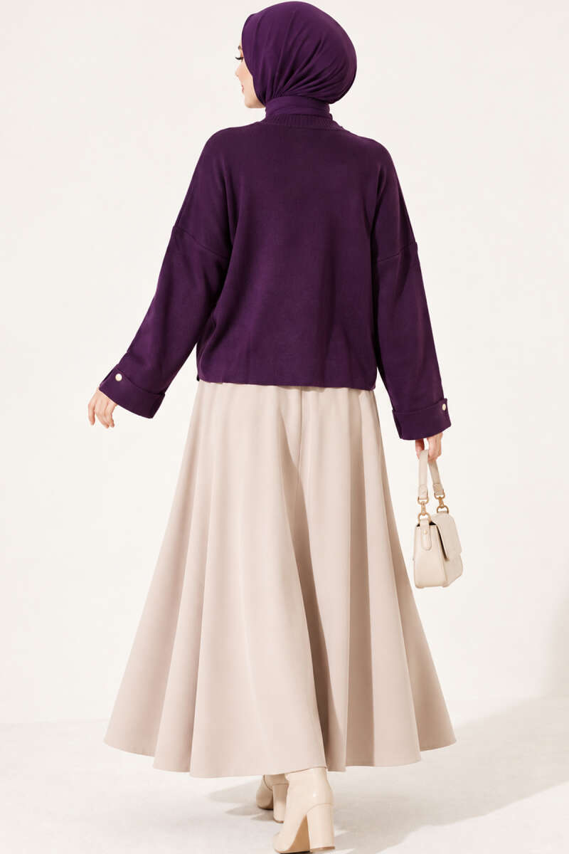 Loose Drop-Shoulder Knit Sweater - Purple