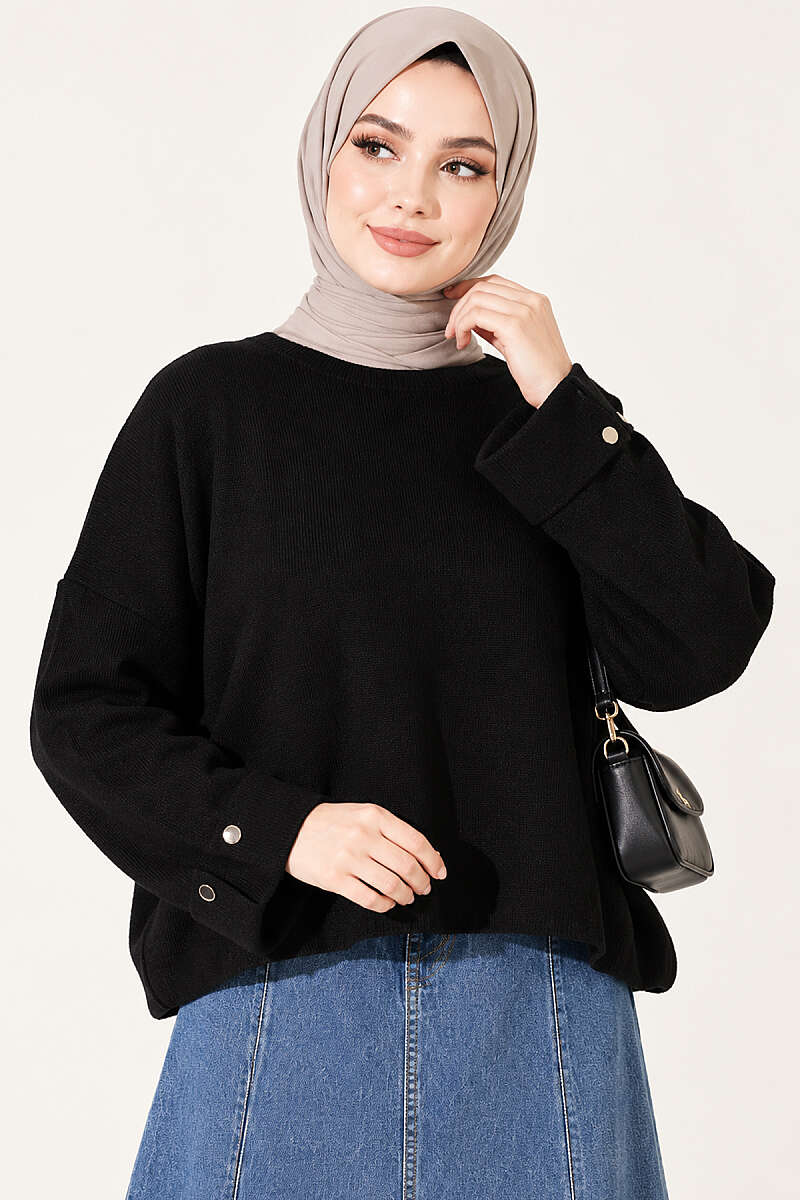 Loose Drop-Shoulder Knit Sweater - Black