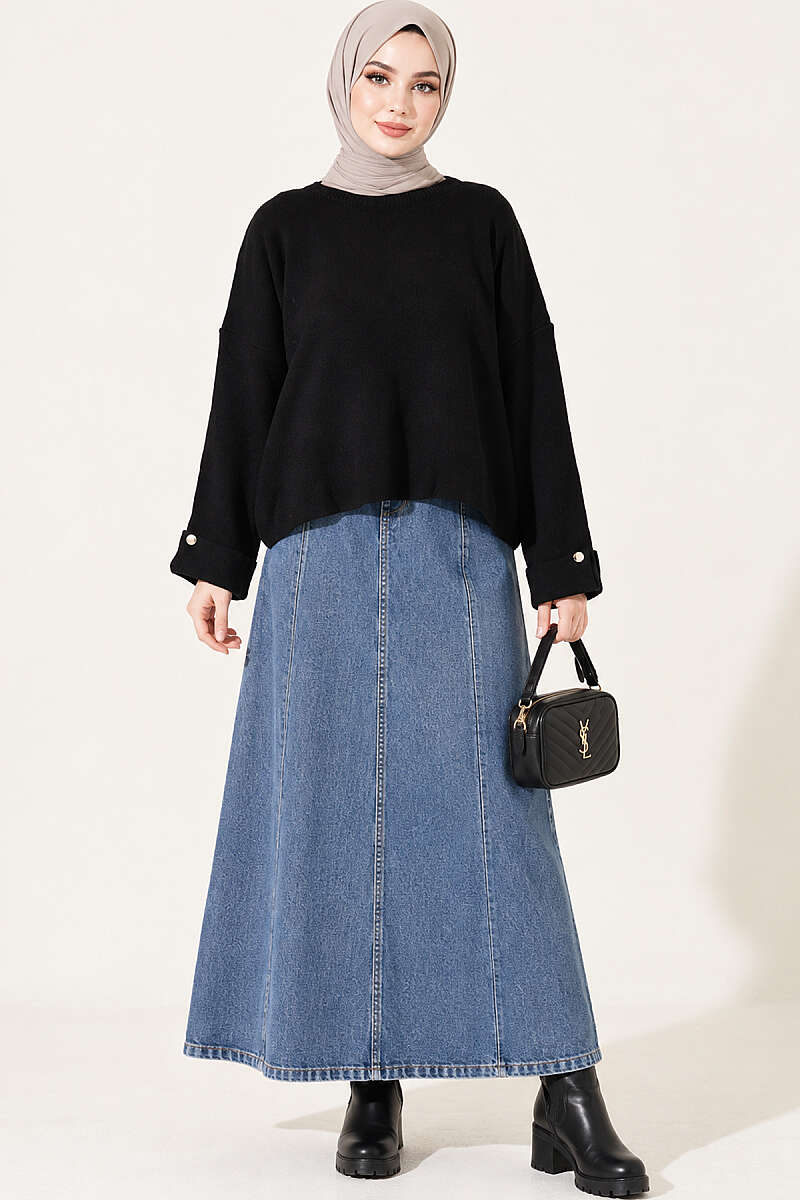 Loose Drop-Shoulder Knit Sweater - Black