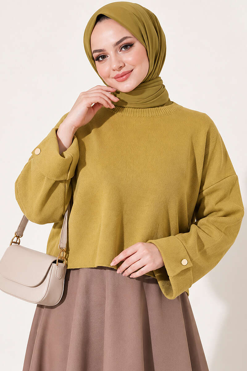 Loose Drop-Shoulder Knit Sweater - Olive