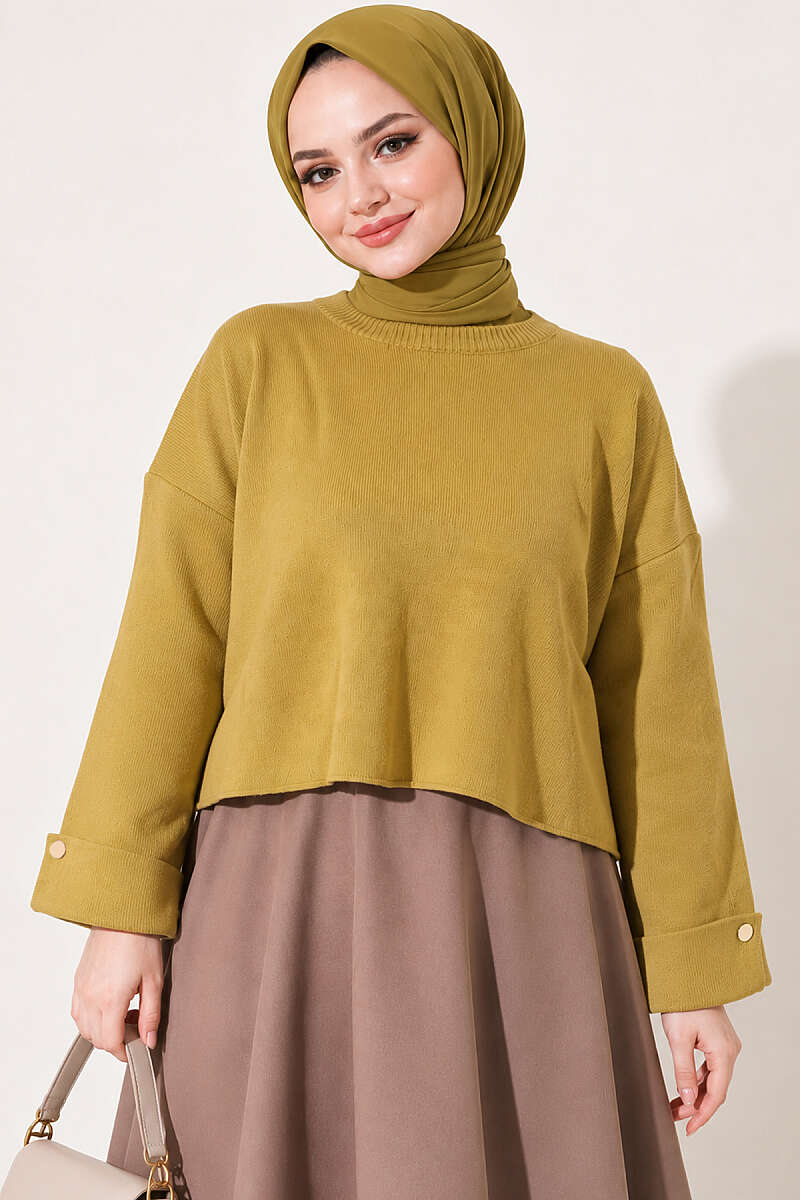 Loose Drop-Shoulder Knit Sweater - Olive
