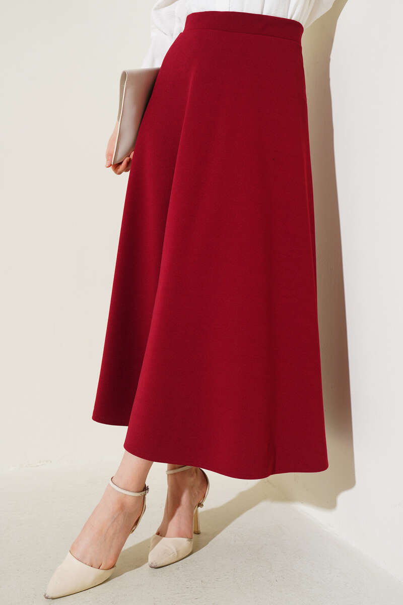 Plain Flared Skirt - Burgundy