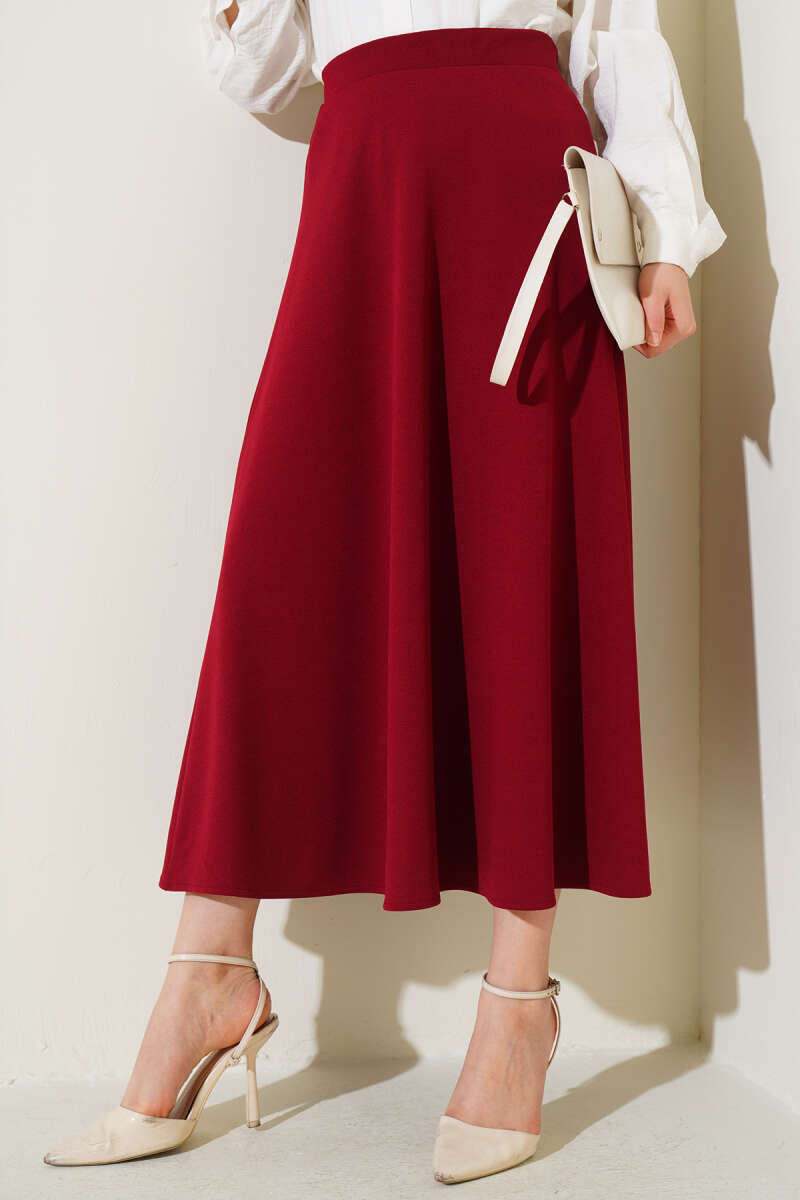 Plain Flared Skirt - Burgundy