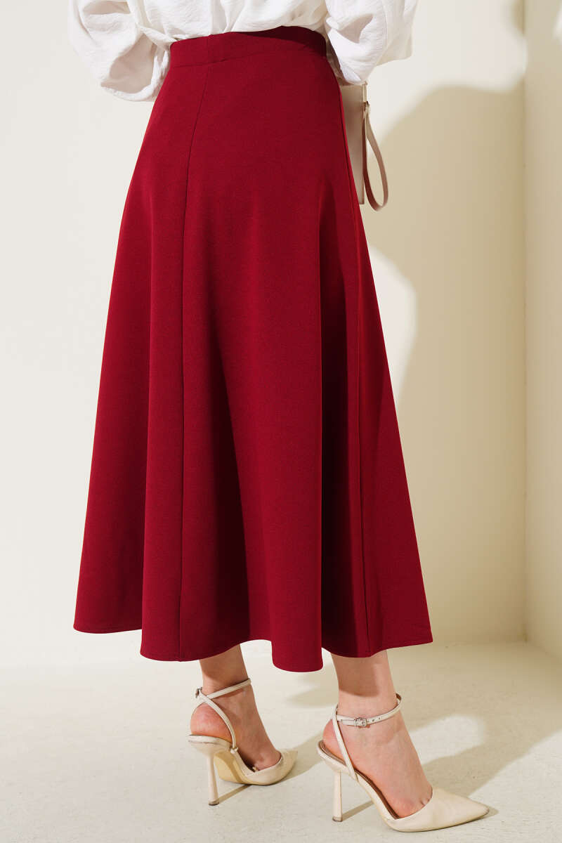 Plain Flared Skirt - Burgundy