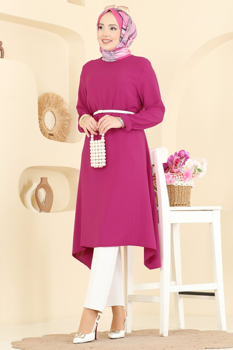 Classic Plain Crepe Tunic - Fuchsia