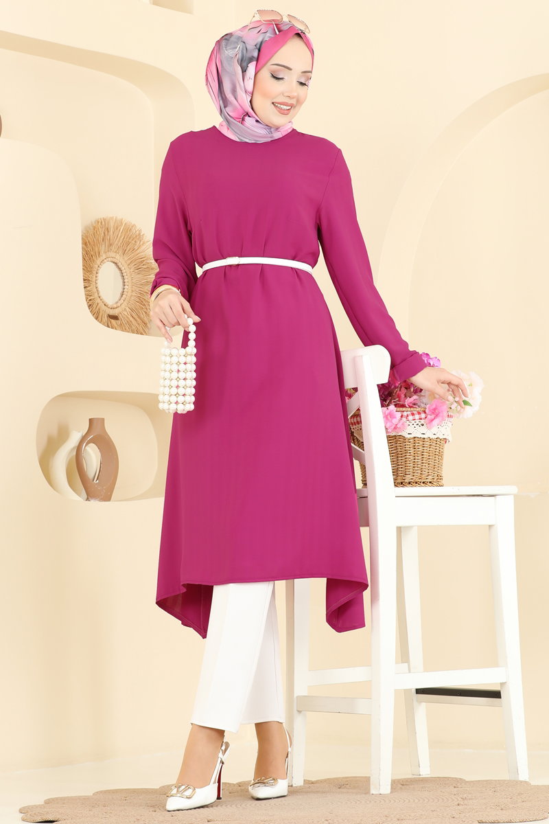 Classic Plain Crepe Tunic - Fuchsia