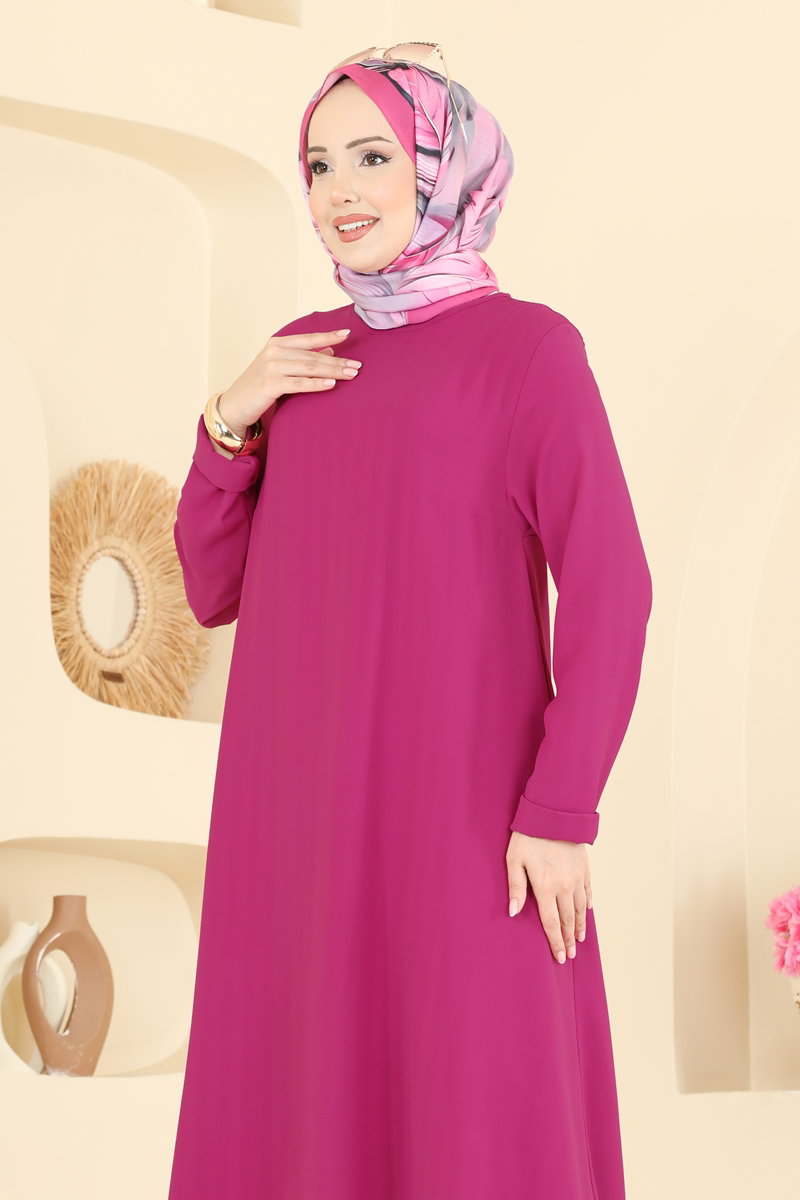 Classic Plain Crepe Tunic - Fuchsia
