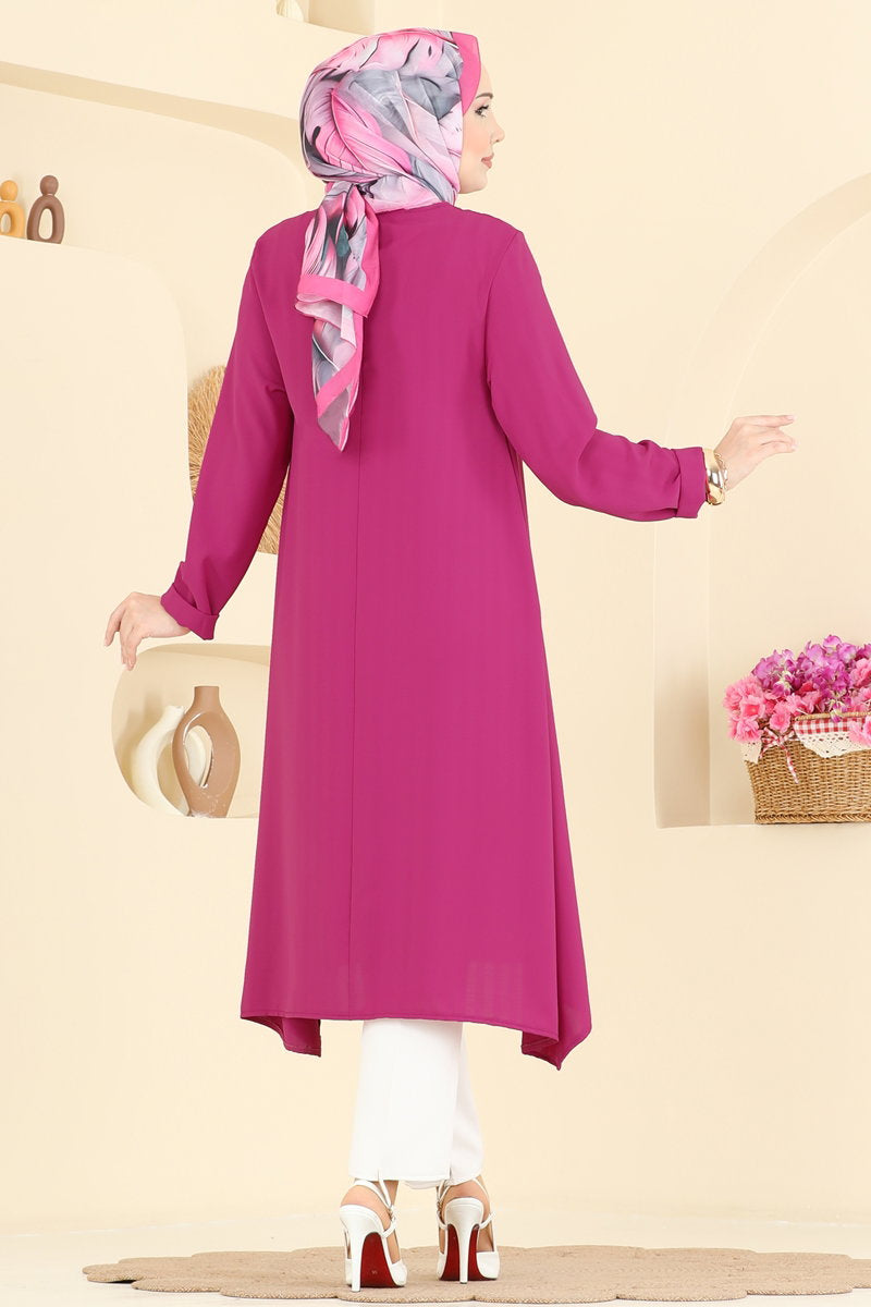 Classic Plain Crepe Tunic - Fuchsia