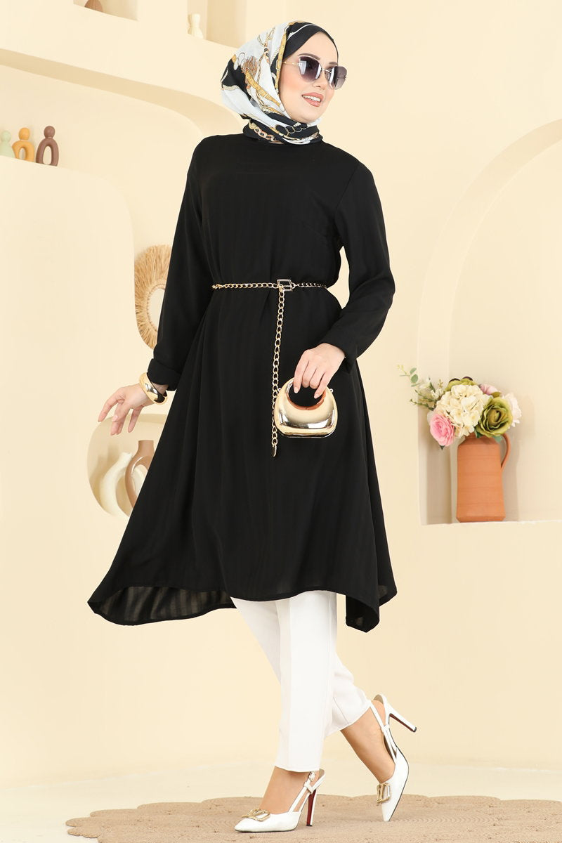 Classic Plain Crepe Tunic - Black