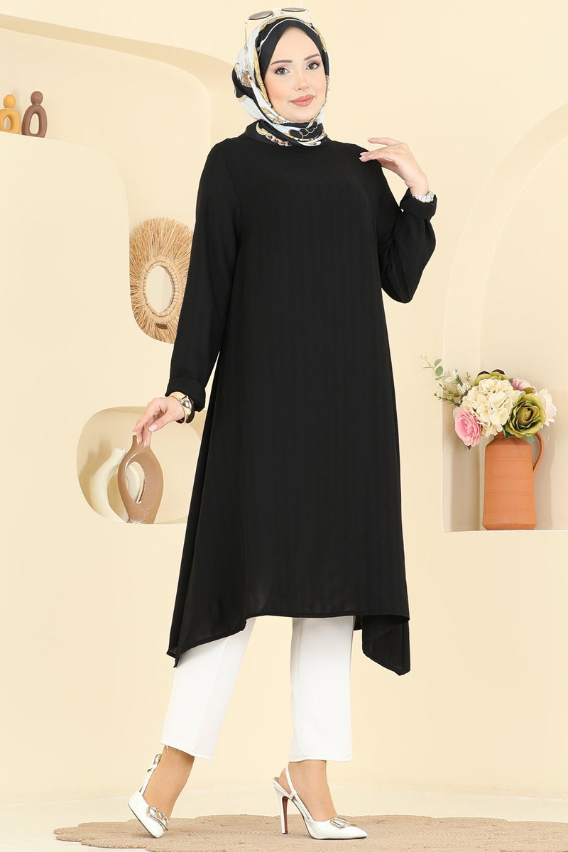 Classic Plain Crepe Tunic - Black