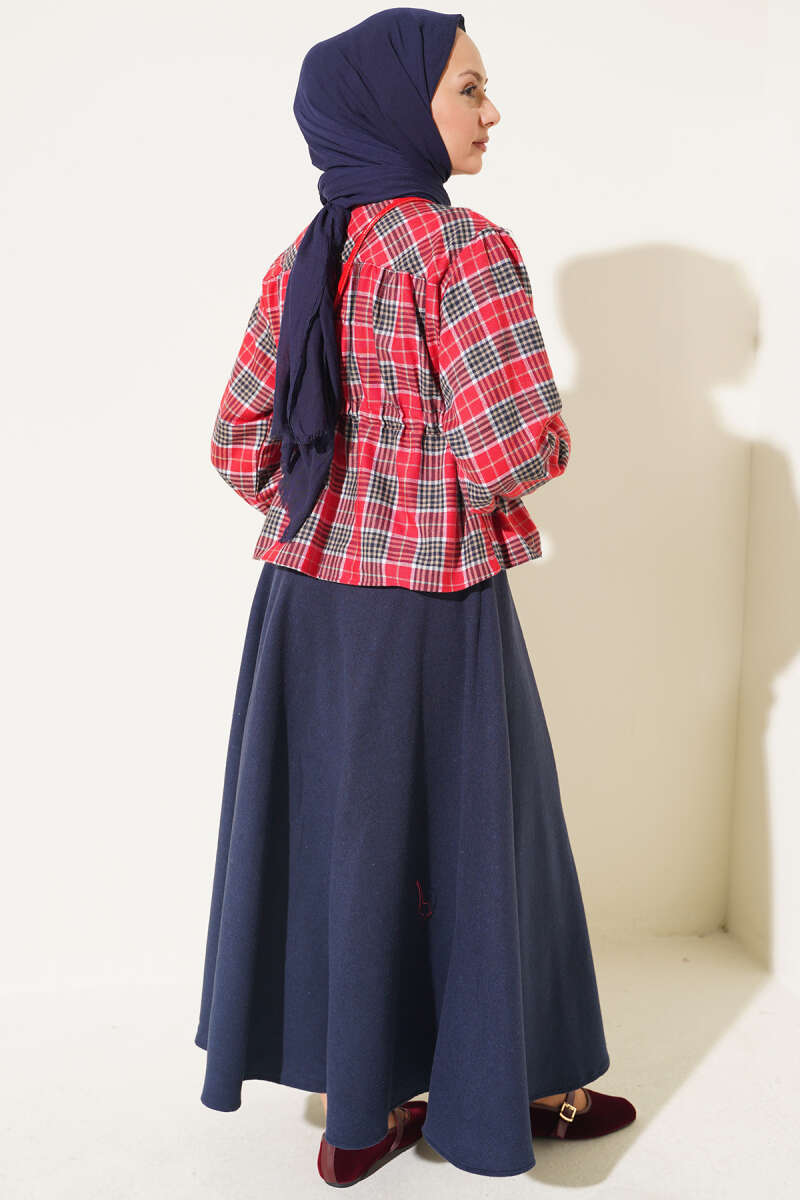 Gathered Plaid Shirt - Red