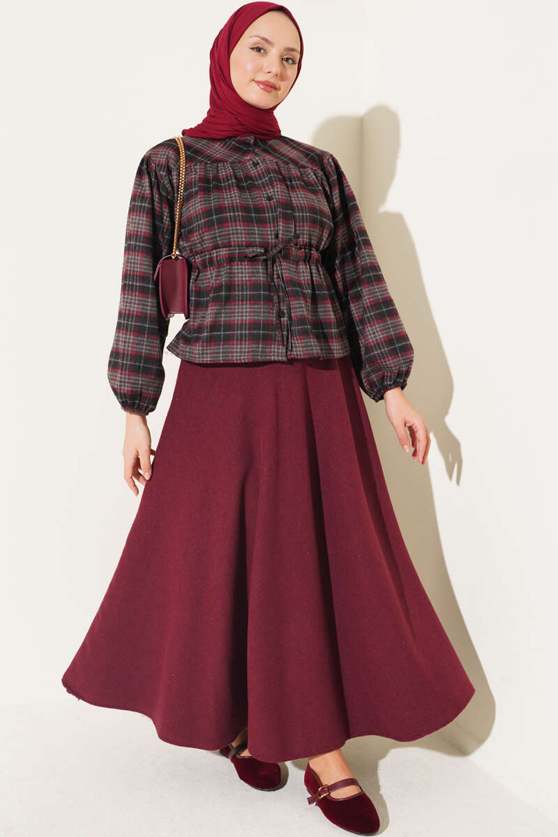 Gathered Plaid Shirt - Black