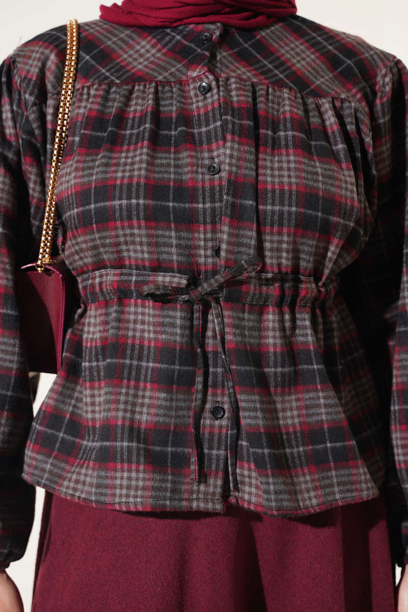 Gathered Plaid Shirt - Black