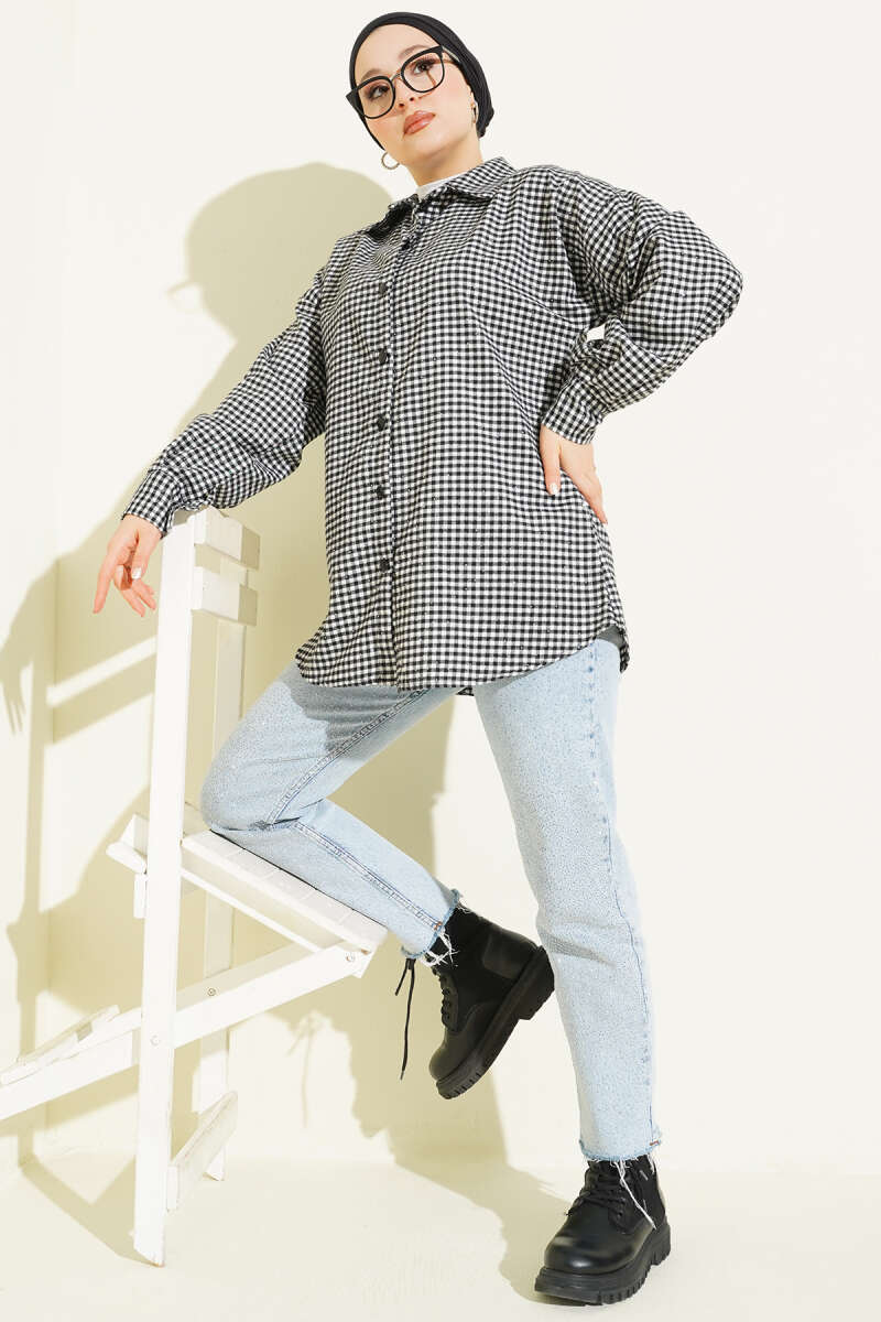 Plaid Shirt with Stones - White