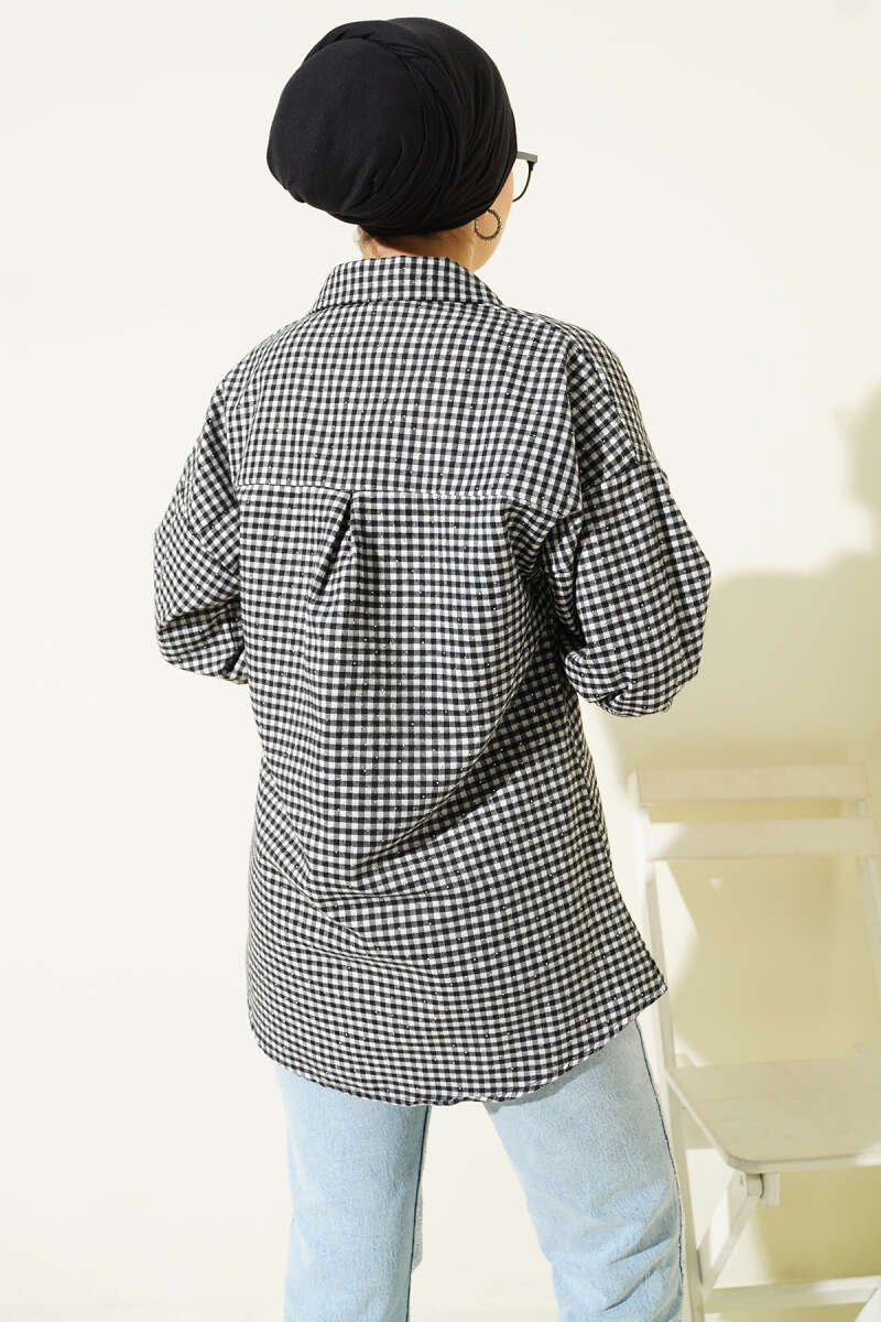 Plaid Shirt with Stones - White