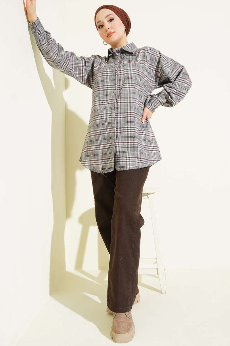Plaid Shirt with Stones - Grey