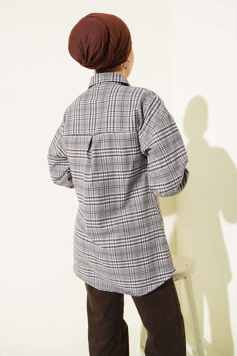 Plaid Shirt with Stones - Grey