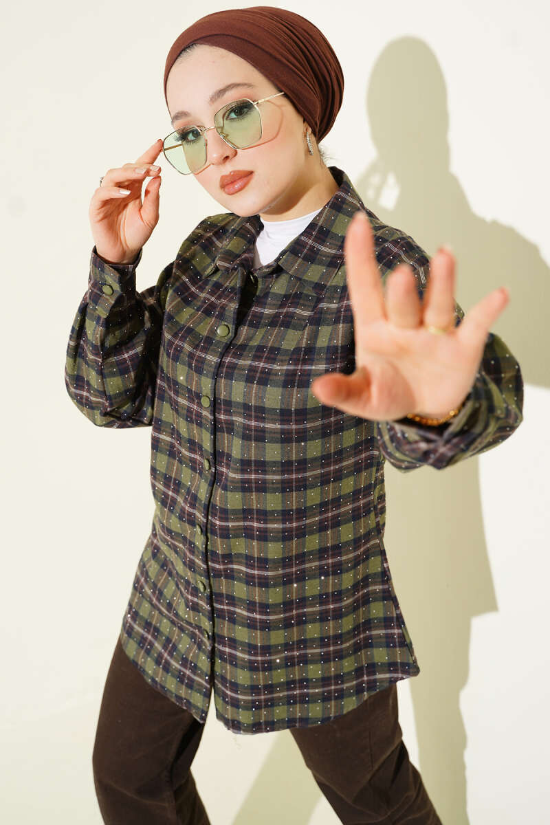 Plaid Shirt with Stones - Khaki