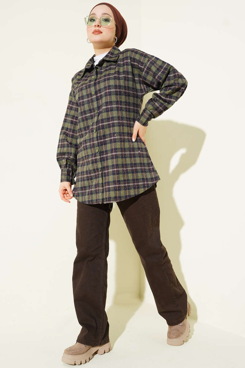 Plaid Shirt with Stones - Khaki