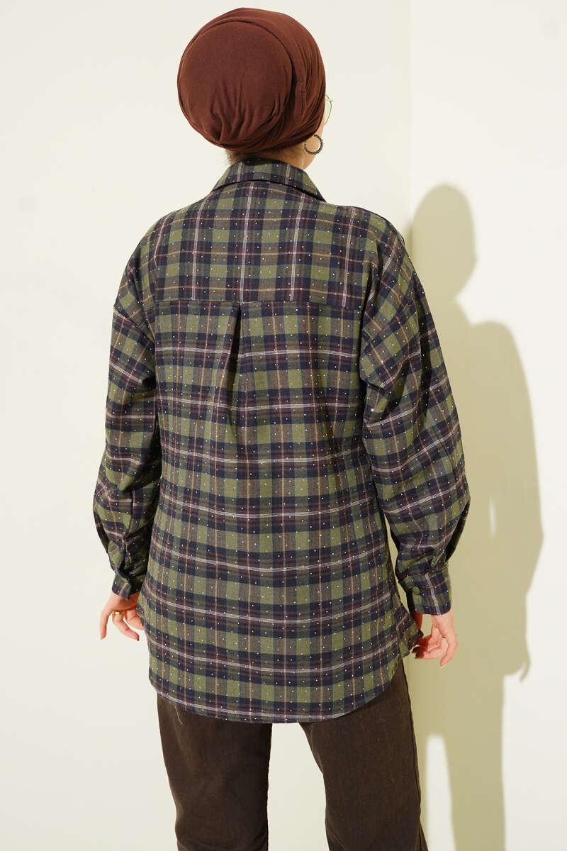 Plaid Shirt with Stones - Khaki