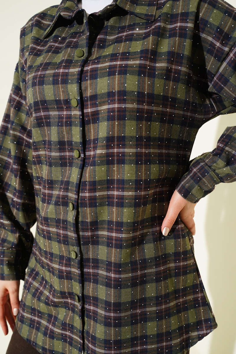 Plaid Shirt with Stones - Khaki