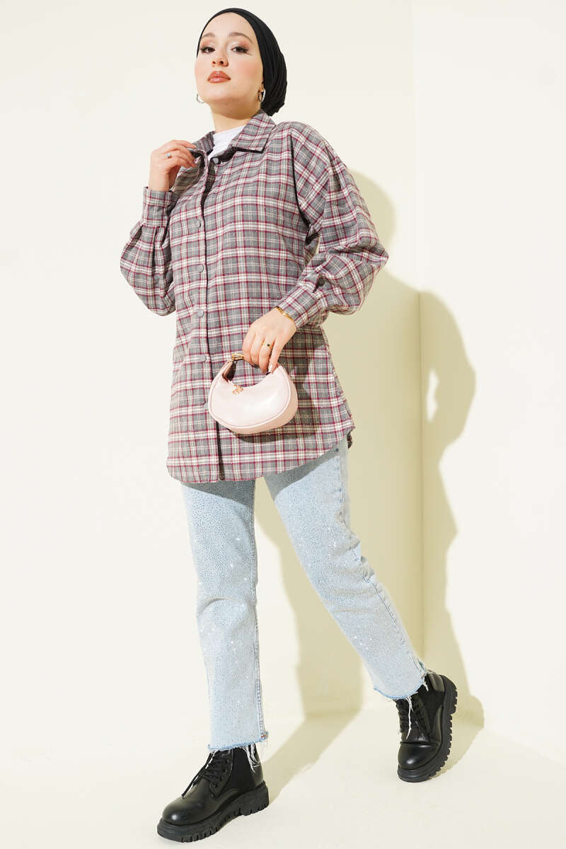 Plaid Shirt with Stones - Slate Grey