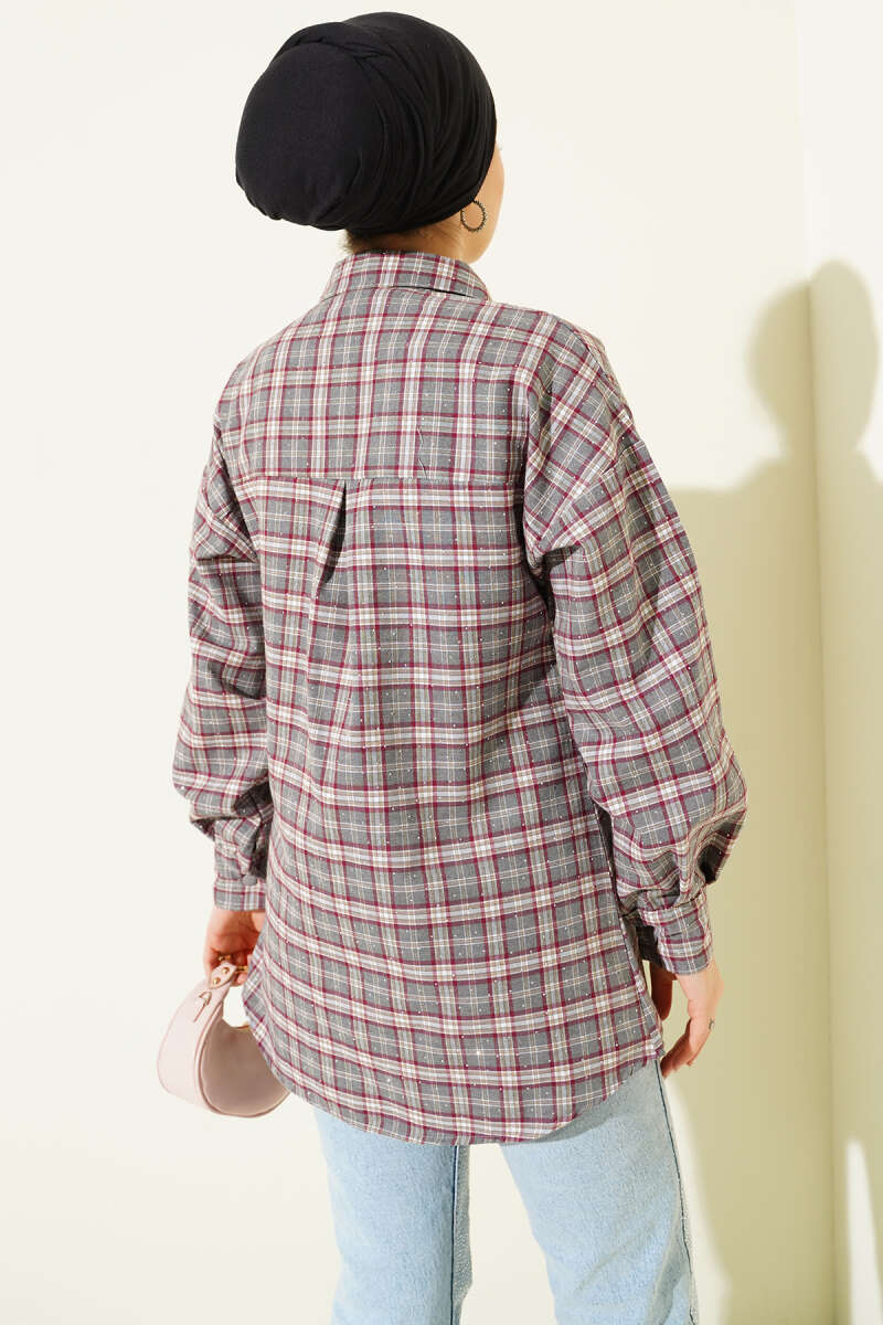 Plaid Shirt with Stones - Slate Grey