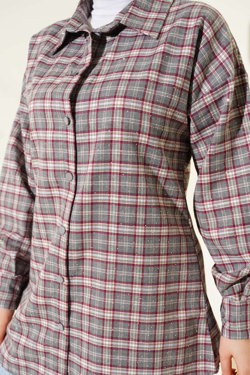 Plaid Shirt with Stones - Slate Grey
