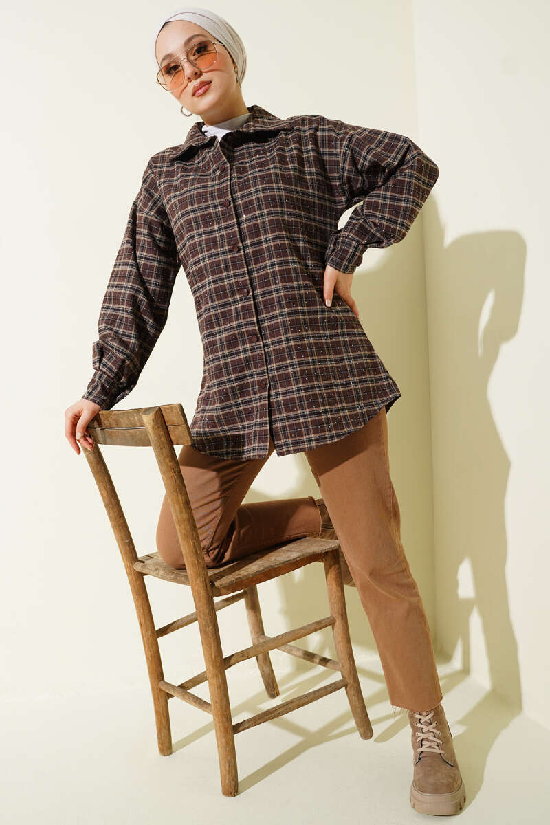 Plaid Shirt with Stones - Chestnut