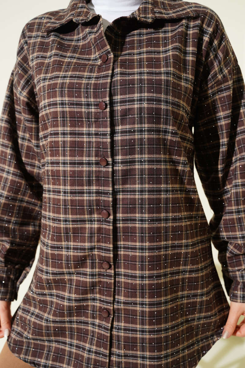Plaid Shirt with Stones - Chestnut