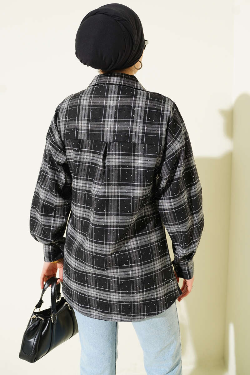 Plaid Shirt with Stones - Black